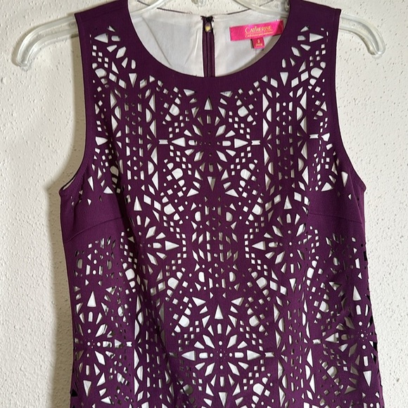Catherine Malandrino Deep Plum Cabernet Purple Lace Laser Cut Pencil Dress sz 2 - Picture 11 of 16